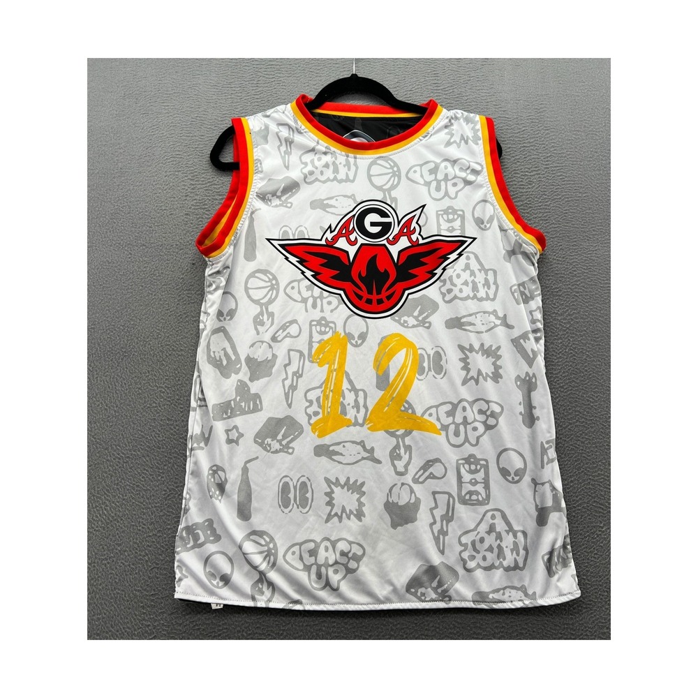 AGA 12 Atlanta Basketball Jersey Mens Medium Reversible White Black Graphic